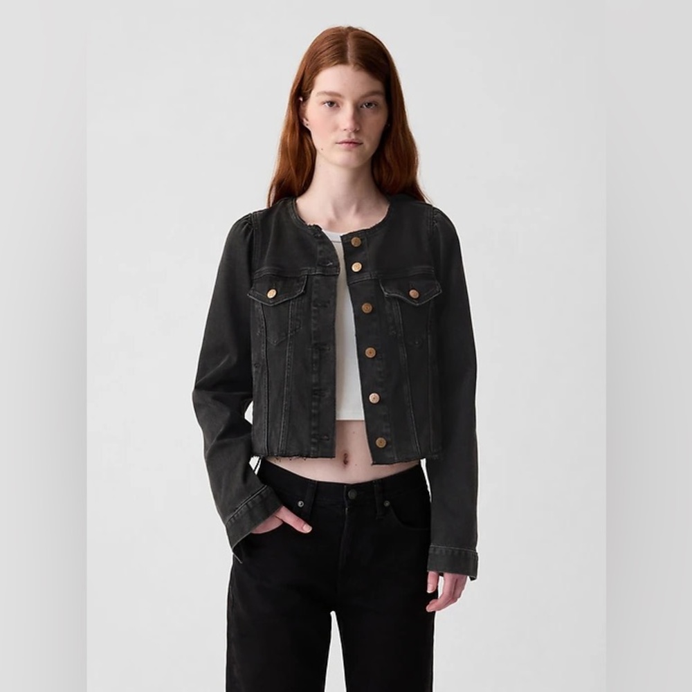 GAP Collarless Denim Jacket | Black Denim | XXL